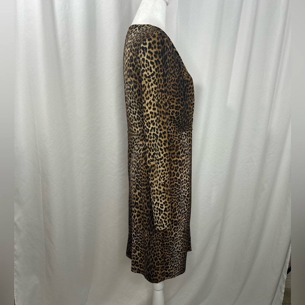 Michael Kors Women’s Dark Camel Leopard Print Wrap Dress size Medium - Picture 3 of 14